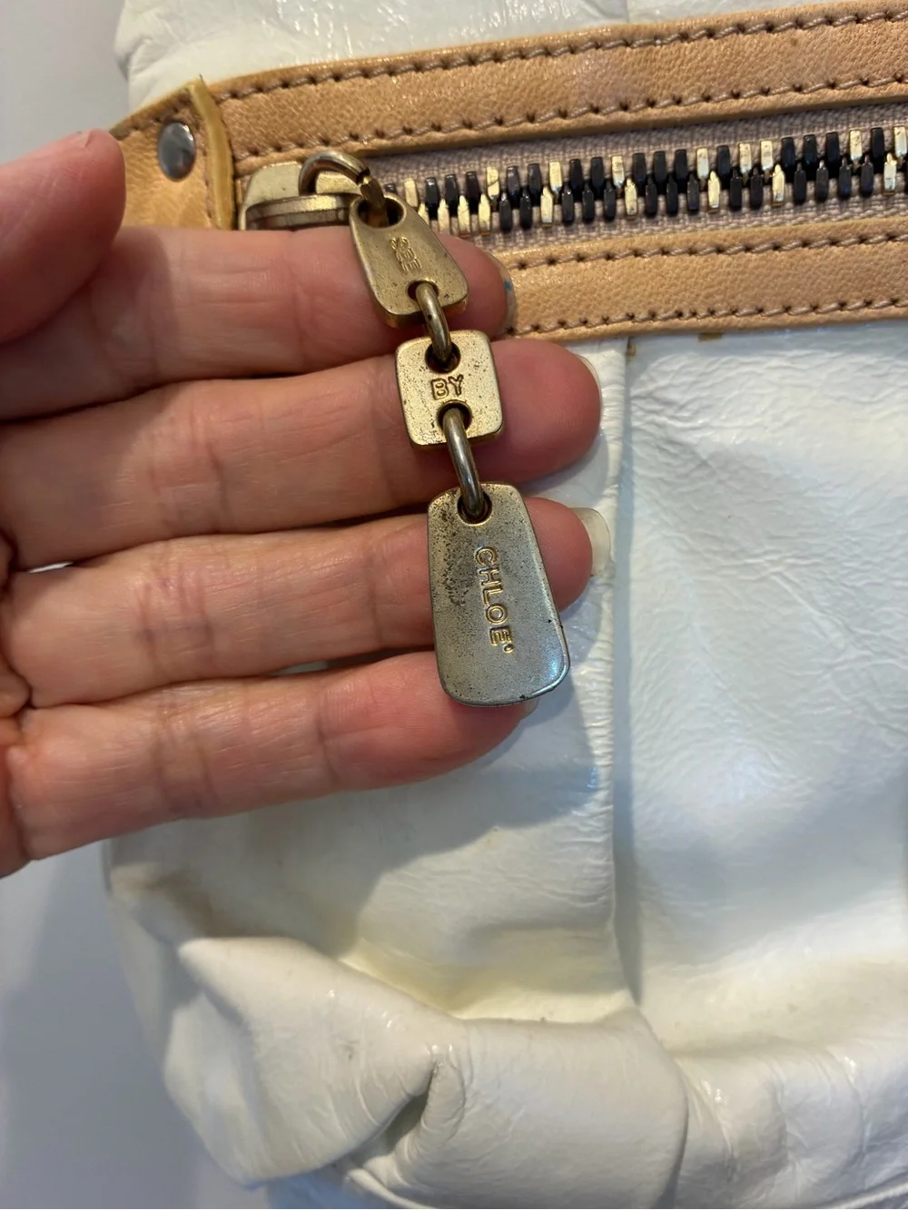 See By Chloé White and Tan Leather Satchel
